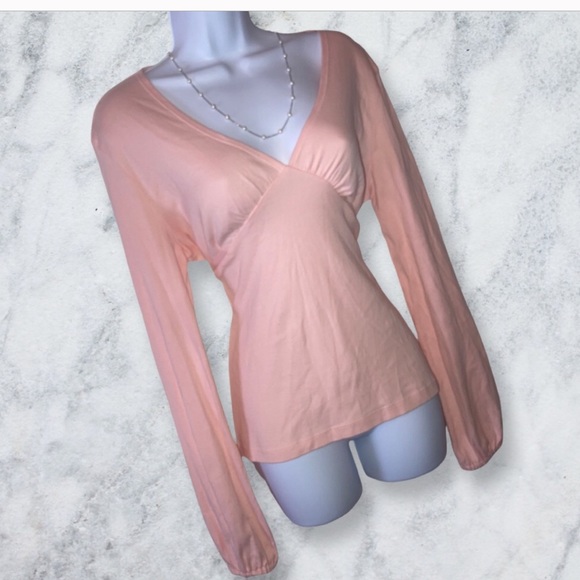 Express Peach V-neck Long Puff Sleeve Blouse - Picture 6 of 6